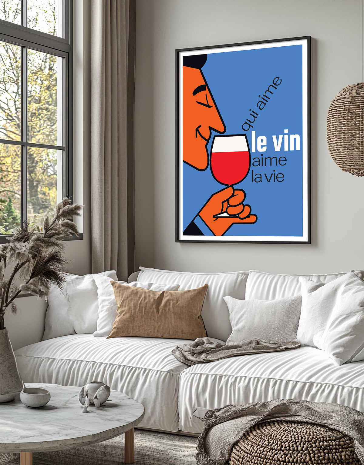 Vintage Kunstdruck-Poster - A4, A1...20x30 Zoll... Wer Wein liebt, liebt das Leben, Qui Aime Le Vin Aime la Vie - Alkoholgetränk, Ästhetische Kunst