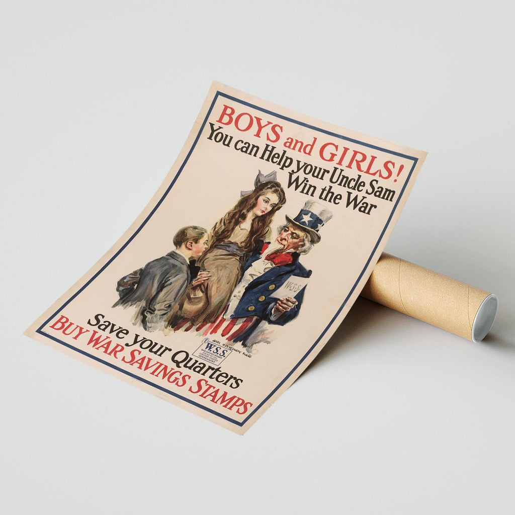 Vintage Kunstdruckposter - A4, A1... 20x30 Zoll... Sparen Sie Ihr Geld, kaufen Sie War Savings Stamps, 1917, USA von James Montgomery - Werbedruck