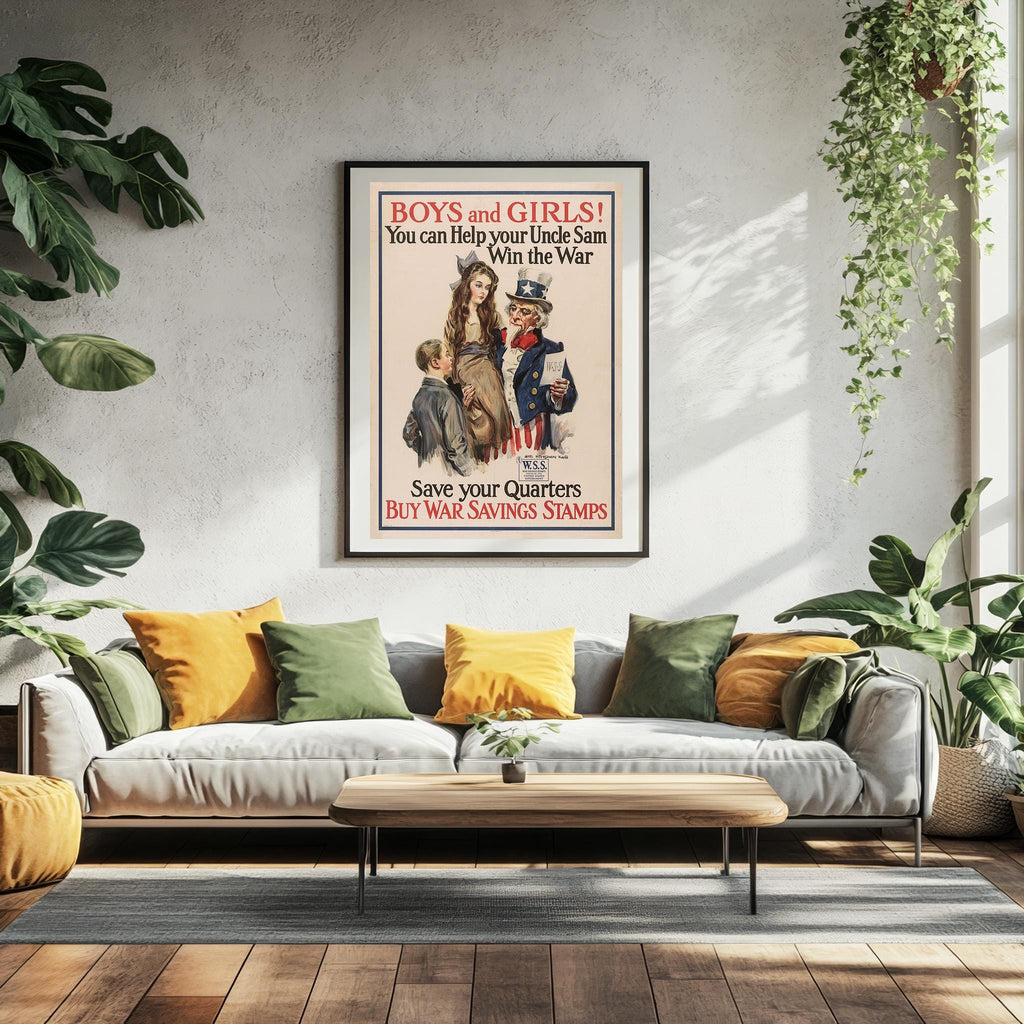 Vintage Kunstdruckposter - A4, A1... 20x30 Zoll... Sparen Sie Ihr Geld, kaufen Sie War Savings Stamps, 1917, USA von James Montgomery - Werbedruck