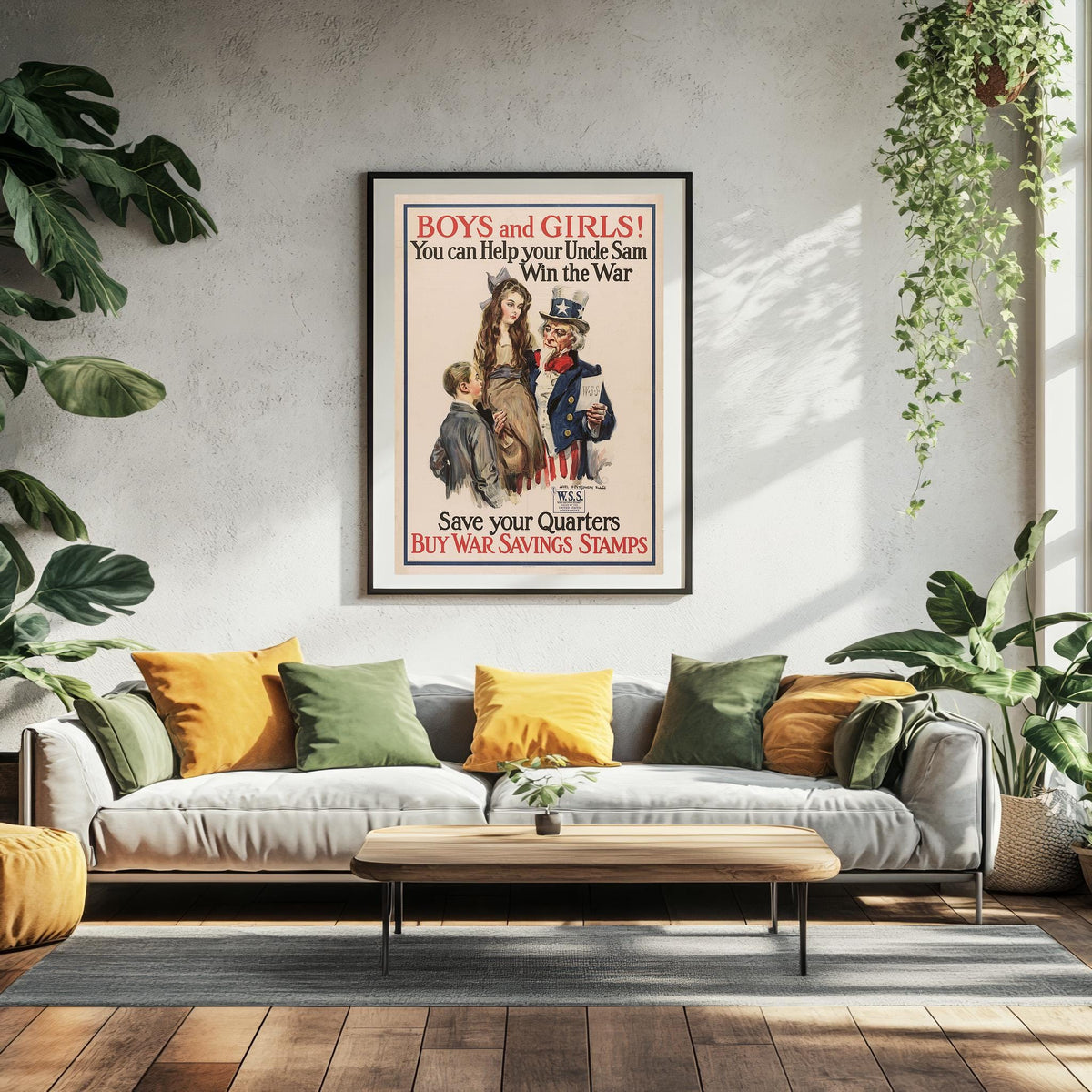 Vintage Kunstdruckposter - A4, A1... 20x30 Zoll... Sparen Sie Ihr Geld, kaufen Sie War Savings Stamps, 1917, USA von James Montgomery - Werbedruck