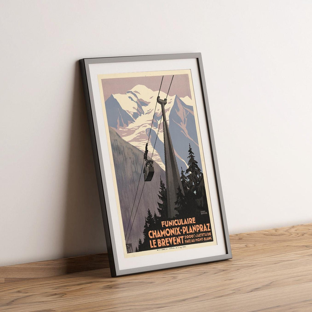 Vintage Kunstdruck - A4, A1...20x30 Zoll... PLM Funiculaire Chamonix-Planpraz. Le Brévent, Mont Blanc, Rodger Broders, 1928