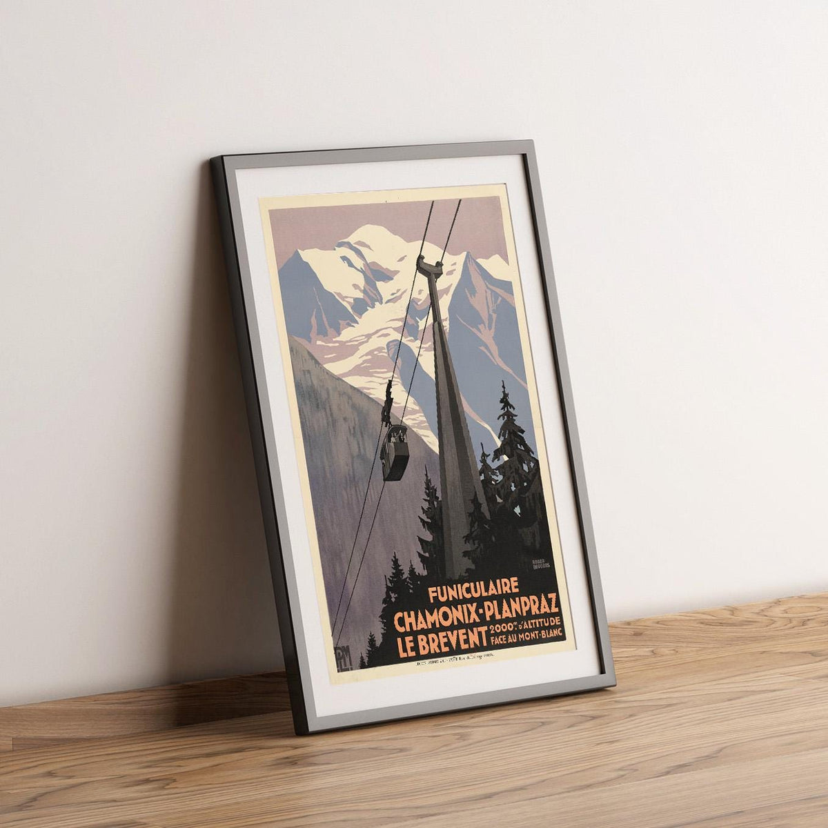 Vintage Kunstdruck - A4, A1...20x30 Zoll... PLM Funiculaire Chamonix-Planpraz. Le Brévent, Mont Blanc, Rodger Broders, 1928