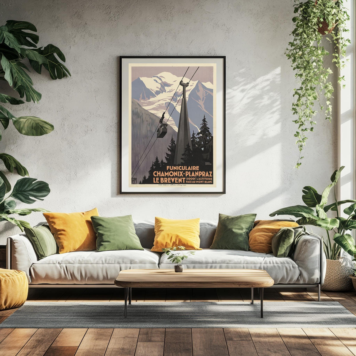 Vintage Kunstdruck - A4, A1...20x30 Zoll... PLM Funiculaire Chamonix-Planpraz. Le Brévent, Mont Blanc, Rodger Broders, 1928