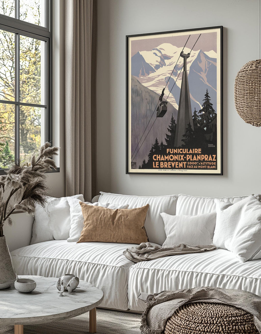 Vintage Kunstdruck - A4, A1...20x30 Zoll... PLM Funiculaire Chamonix-Planpraz. Le Brévent, Mont Blanc, Rodger Broders, 1928