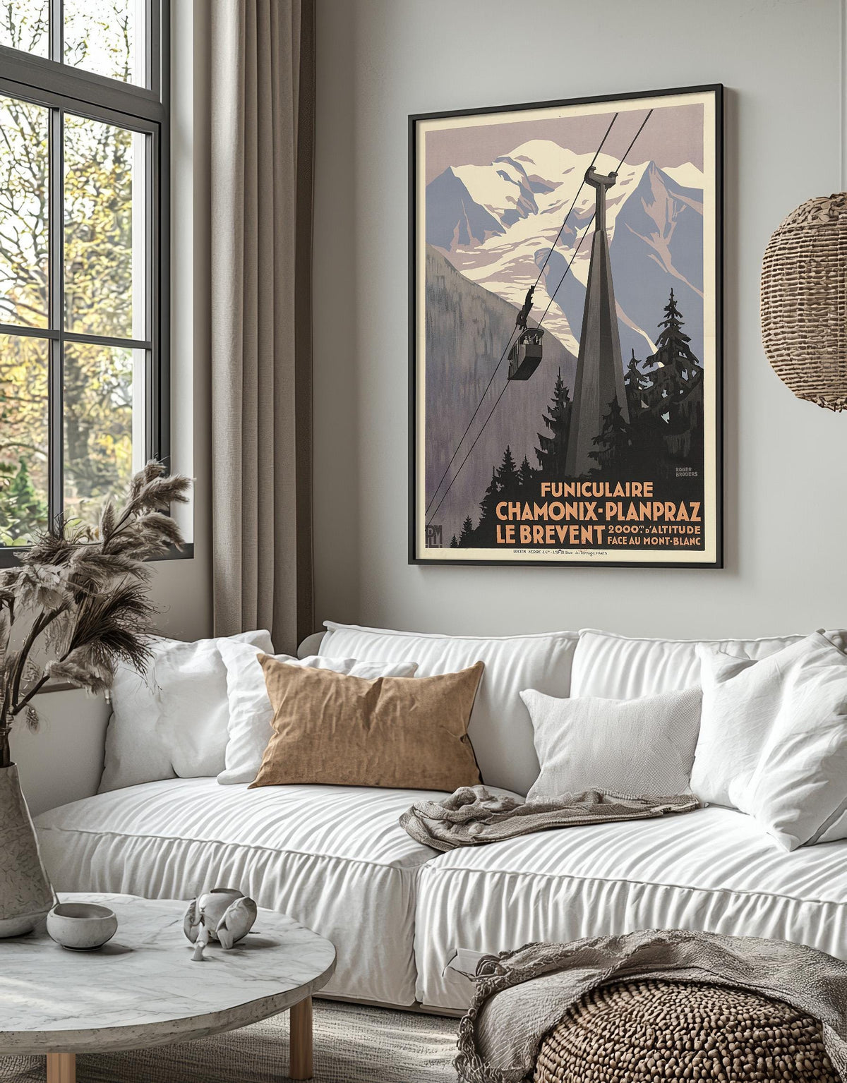 Vintage Kunstdruck - A4, A1...20x30 Zoll... PLM Funiculaire Chamonix-Planpraz. Le Brévent, Mont Blanc, Rodger Broders, 1928