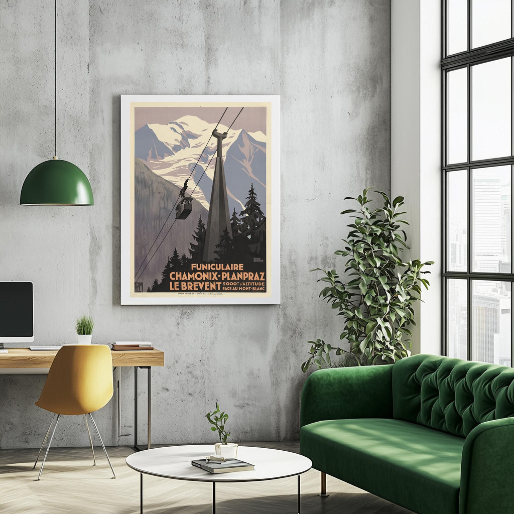 Vintage Kunstdruck - A4, A1...20x30 Zoll... PLM Funiculaire Chamonix-Planpraz. Le Brévent, Mont Blanc, Rodger Broders, 1928