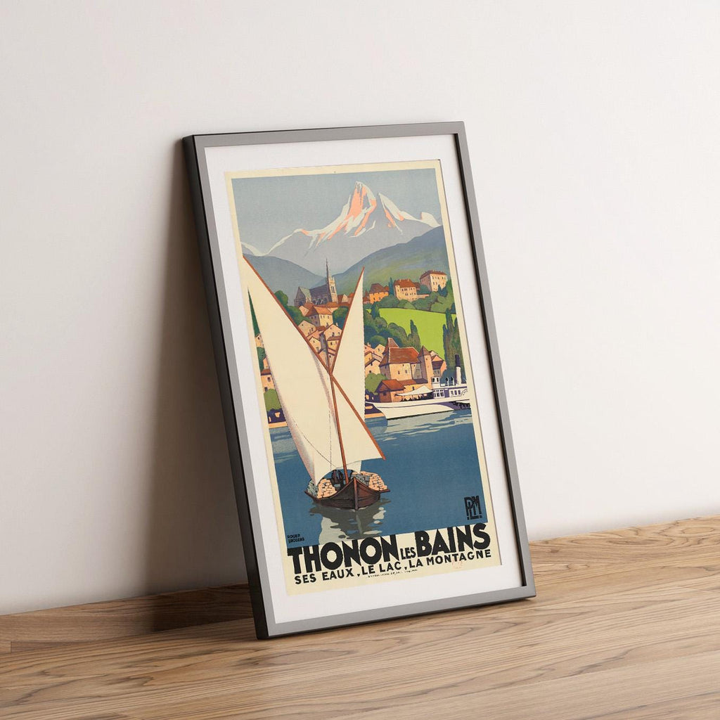 Vintage Fine Art Poster - A4, A1...20x30 Zoll... PLM, Thonon Les Bains, seine Gewässer, Die Berge, Plakat von Roger Broders, 1929, Reise
