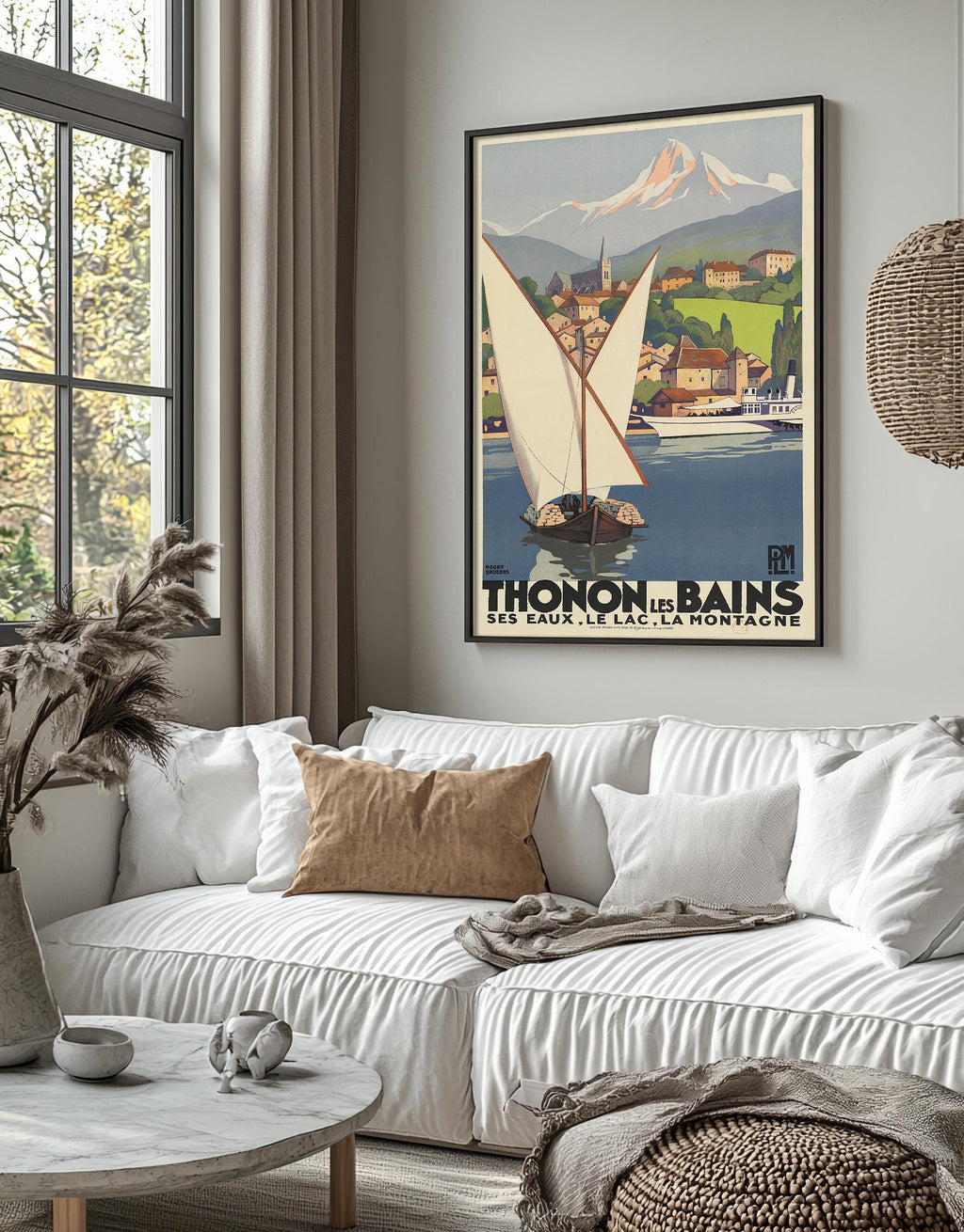 Vintage Fine Art Poster - A4, A1...20x30 Zoll... PLM, Thonon Les Bains, seine Gewässer, Die Berge, Plakat von Roger Broders, 1929, Reise
