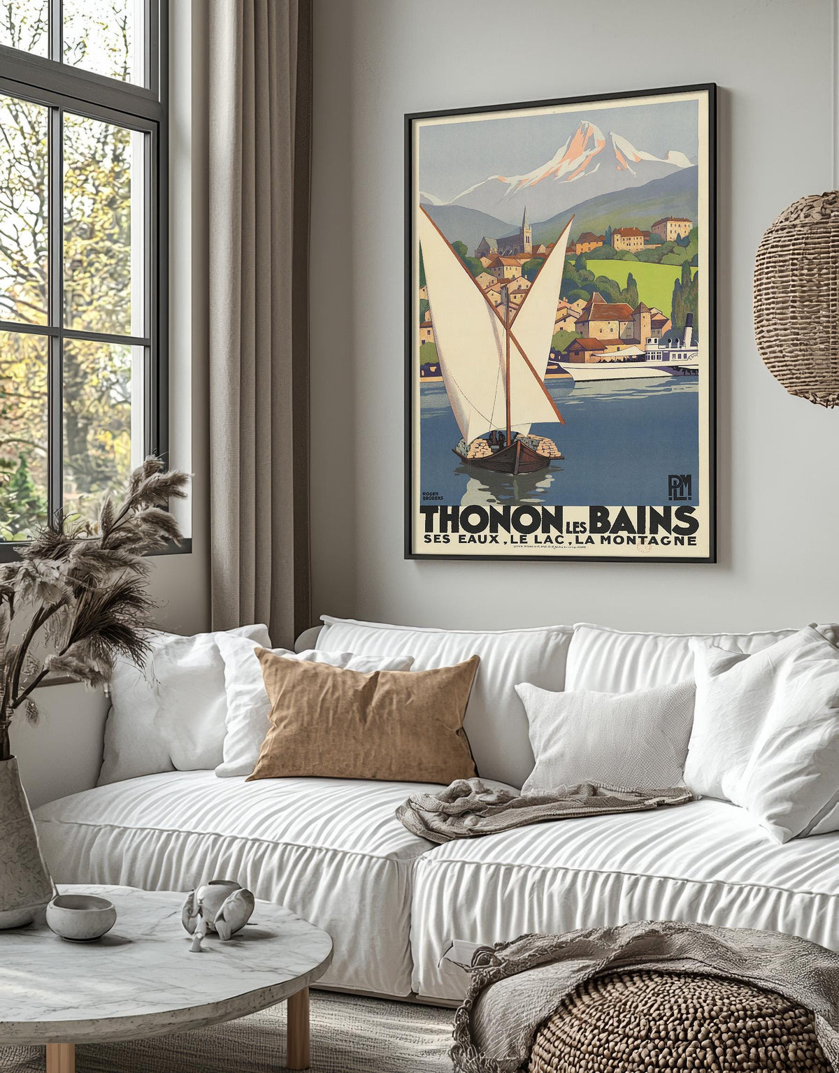 Vintage Fine Art Poster - A4, A1...20x30 Zoll... PLM, Thonon Les Bains, seine Gewässer, Die Berge, Plakat von Roger Broders, 1929, Reise