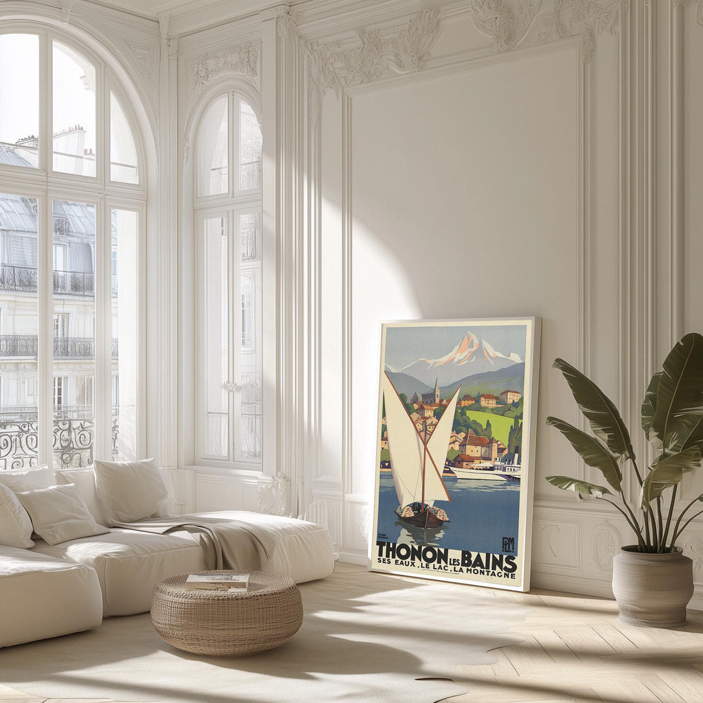 Vintage Fine Art Poster - A4, A1...20x30 Zoll... PLM, Thonon Les Bains, seine Gewässer, Die Berge, Plakat von Roger Broders, 1929, Reise