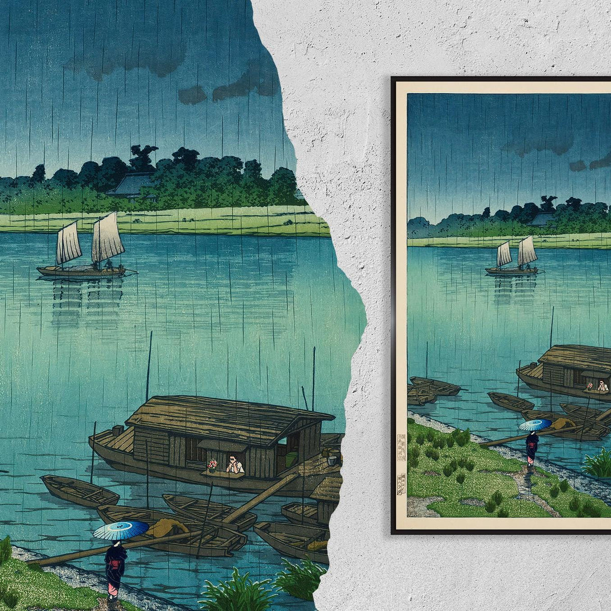Early summer rain at Arakawa · Kawase Hasui · Ukiyo-e · 1932
