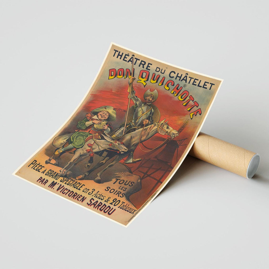 Vintage Kunstdruck-Poster - A4, A3...20x30 Zoll... Théatre du Chatelet. Don Quichotte, 1895, Paris, Alfred Choubrac, Spectacle Ad Print