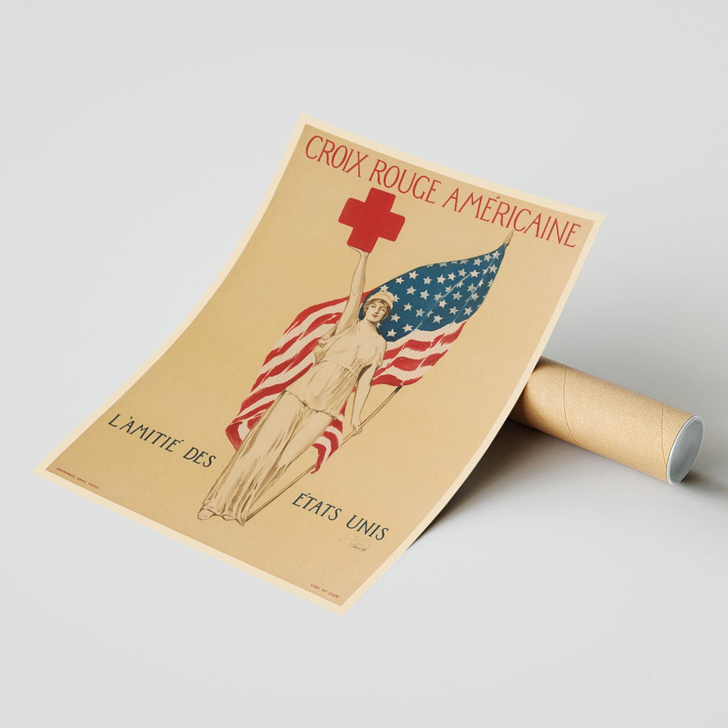 Kunstdruck im Vintage-Stil – A4, A3...20x30 Zoll... Croix Rouge Americaine. L'Amitié des États Unis, 1917, Amerikanisches Rotes Kreuz, Werbedruck