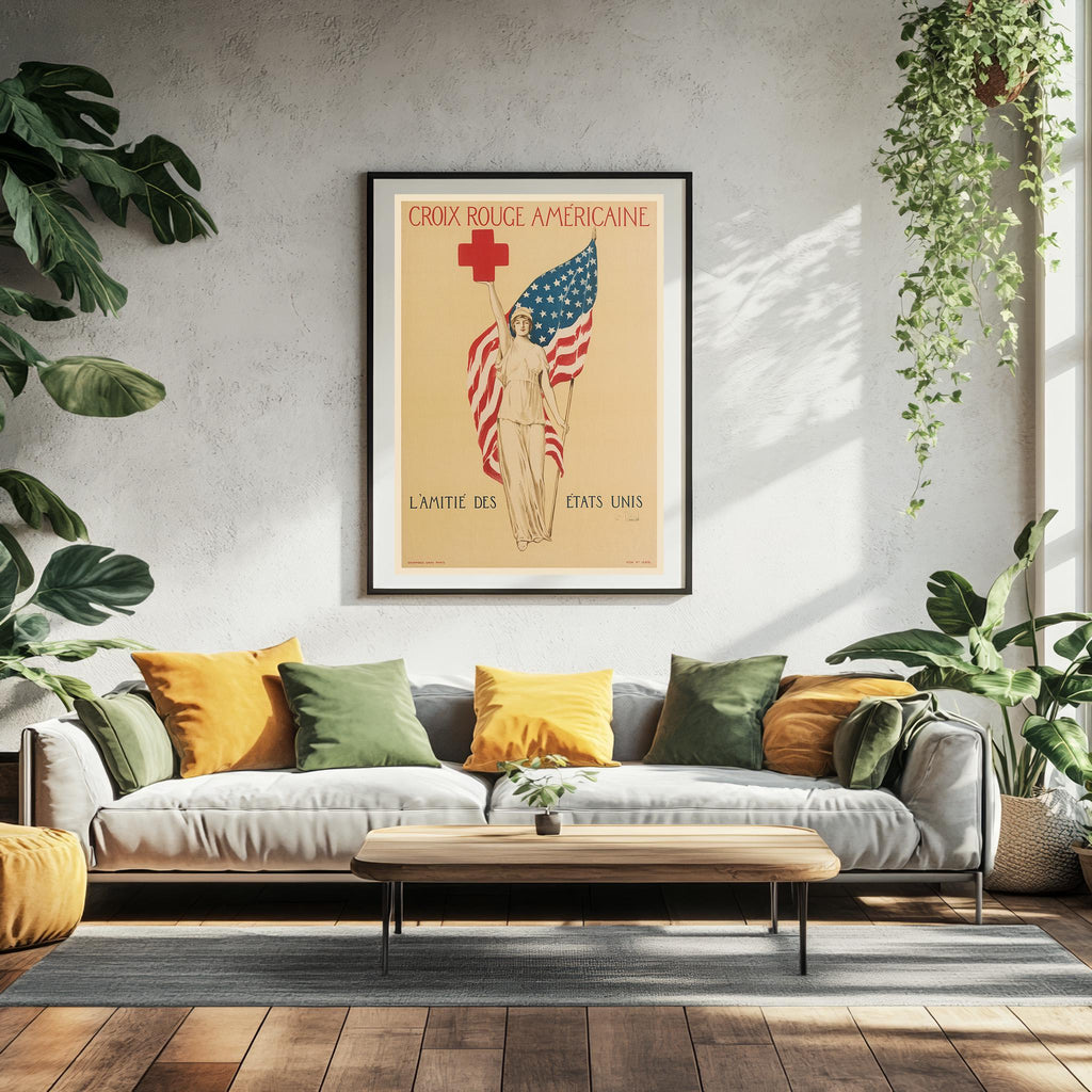 Kunstdruck im Vintage-Stil – A4, A3...20x30 Zoll... Croix Rouge Americaine. L'Amitié des États Unis, 1917, Amerikanisches Rotes Kreuz, Werbedruck