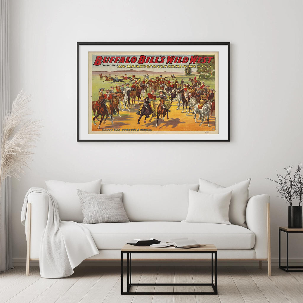 Vintage Kunstdruckposter - A4, A3...20x30 Zoll... Buffalo Bill's Wild West, Danse des cow-boys à cheval, 1905, Paris, Vintage Werbedruck