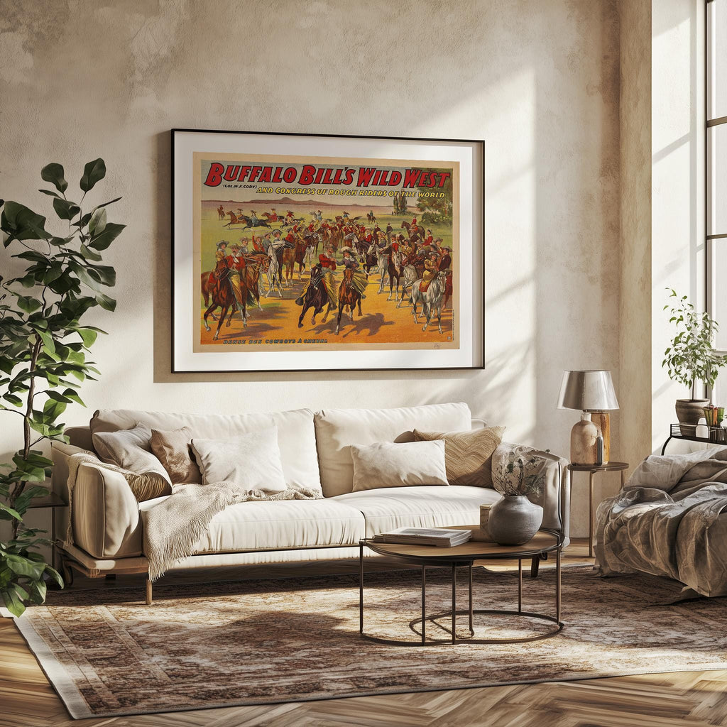 Vintage Kunstdruckposter - A4, A3...20x30 Zoll... Buffalo Bill's Wild West, Danse des cow-boys à cheval, 1905, Paris, Vintage Werbedruck
