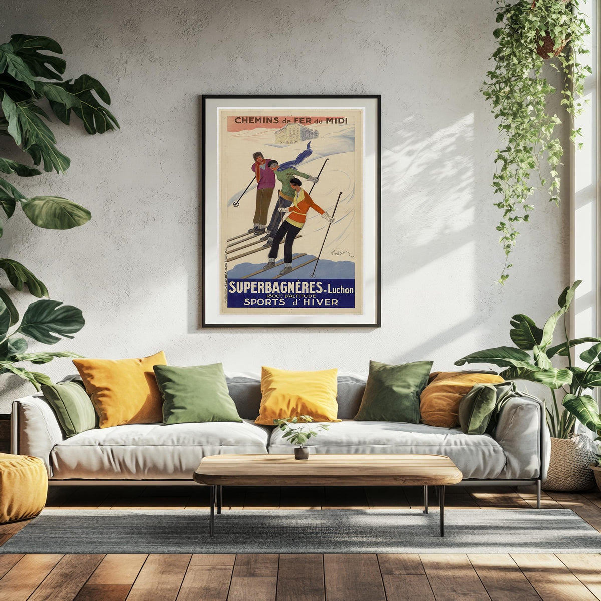 Vintage Kunstdruckposter – A4, A1... 20x30 Zoll... Superbagnères-Luchon, Chemins de fer du midi, PLM, 1929 von Leonetto Capiello – Wintersport