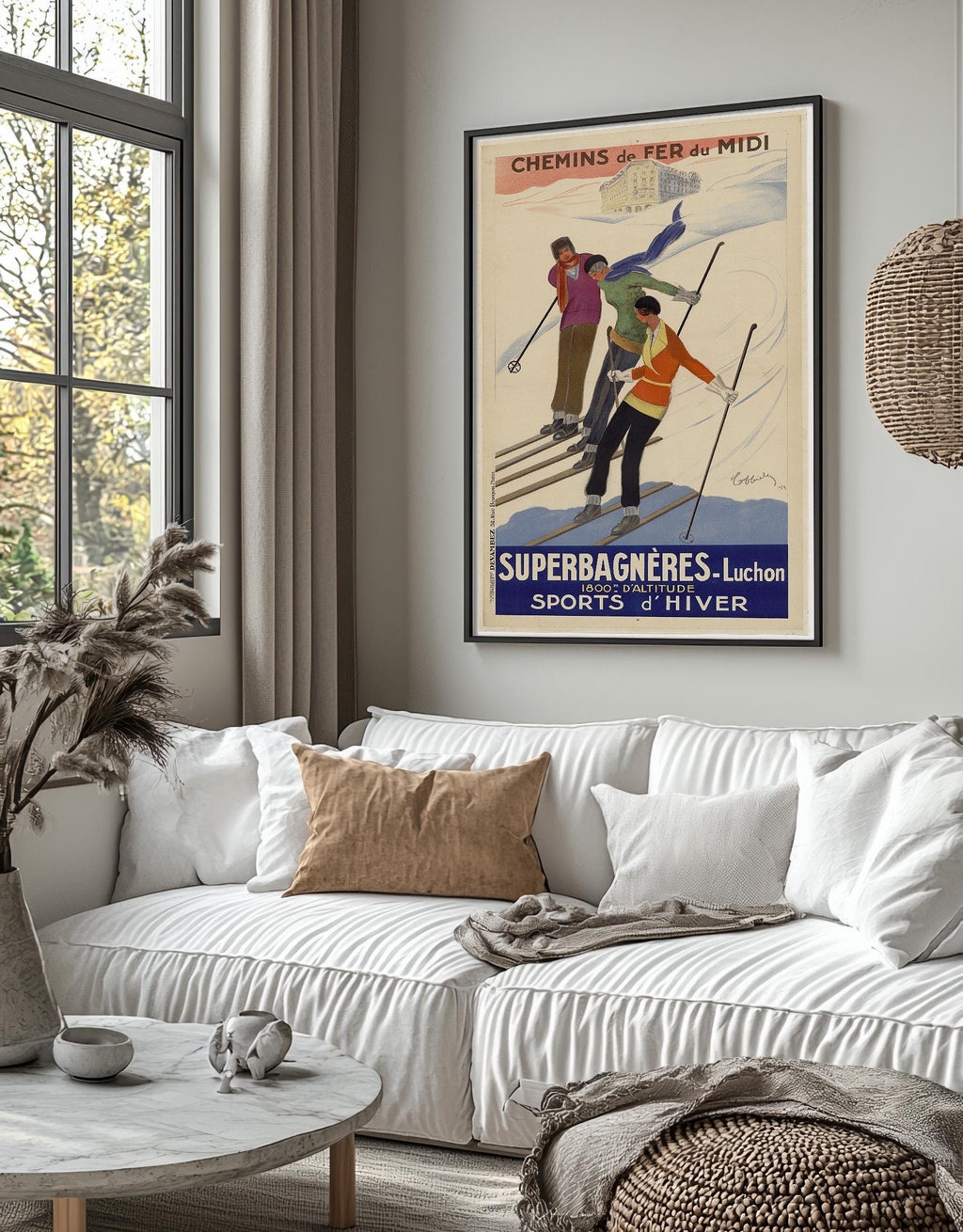 Vintage Kunstdruckposter – A4, A1... 20x30 Zoll... Superbagnères-Luchon, Chemins de fer du midi, PLM, 1929 von Leonetto Capiello – Wintersport