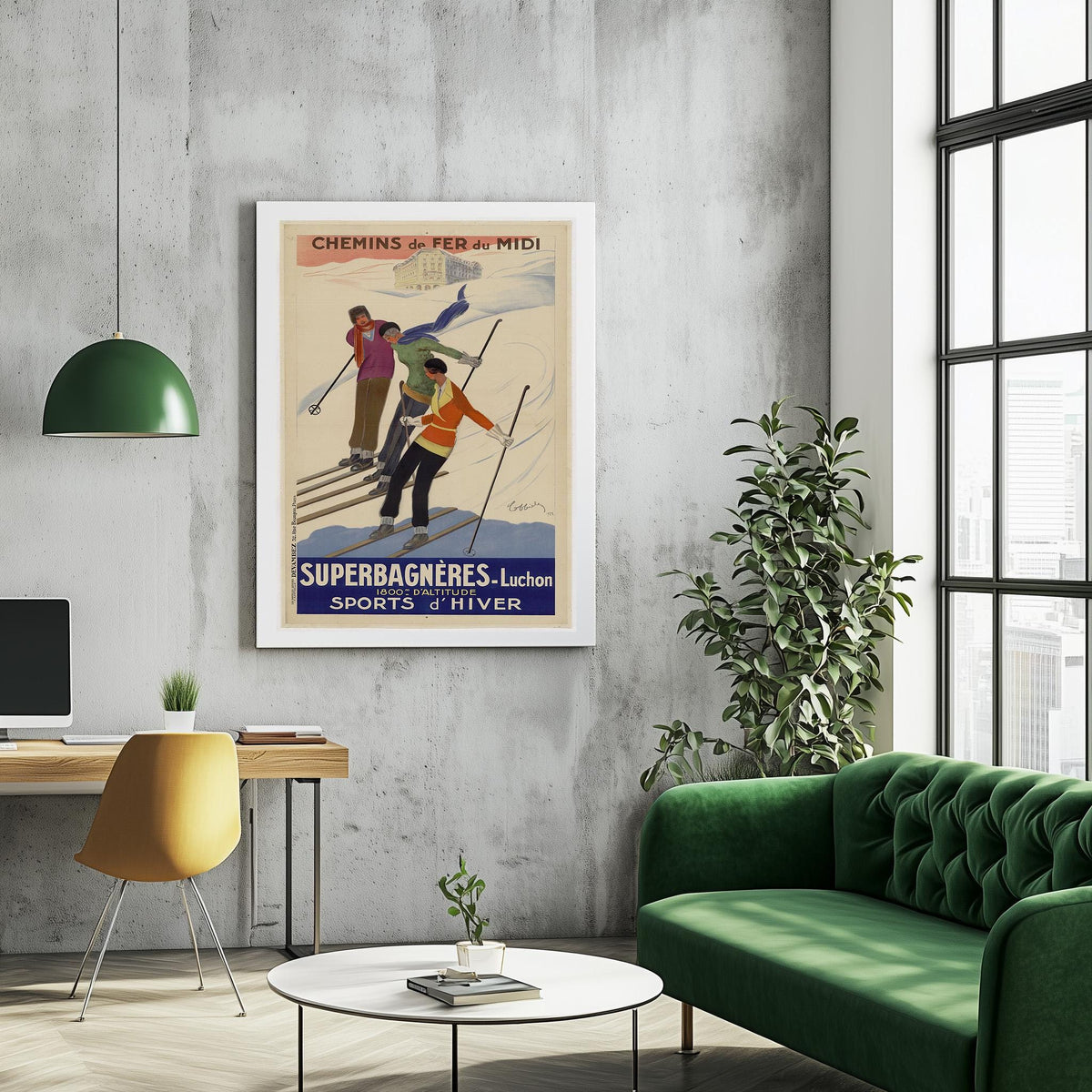 Vintage Kunstdruckposter – A4, A1... 20x30 Zoll... Superbagnères-Luchon, Chemins de fer du midi, PLM, 1929 von Leonetto Capiello – Wintersport