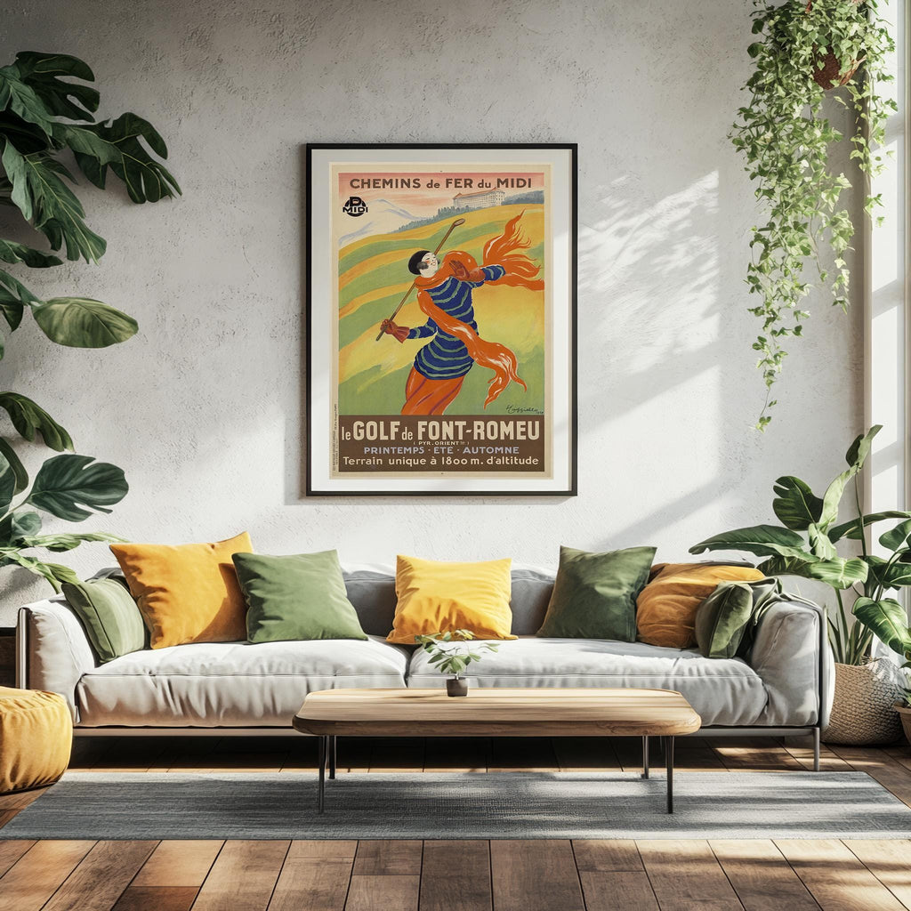 Vintage Fine Art Poster - A4, A3...20x30 inch... Le golf de Font-Romeu, Chemins de fer du midi, PLM, 1929 von Leonetto Capiello - Sportbild