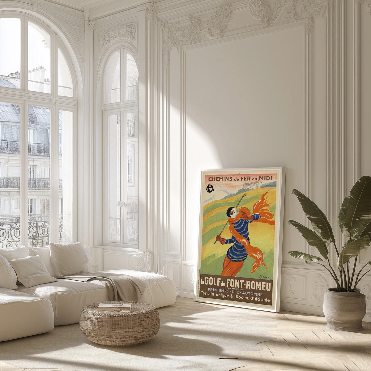 Vintage Fine Art Poster - A4, A3...20x30 inch... Le golf de Font-Romeu, Chemins de fer du midi, PLM, 1929 von Leonetto Capiello - Sportbild