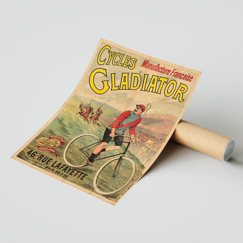 Cycles Gladiator, französische Produktion, 46 rue Lafayette, 1900 · Antikes Fahrradwerbeplakat