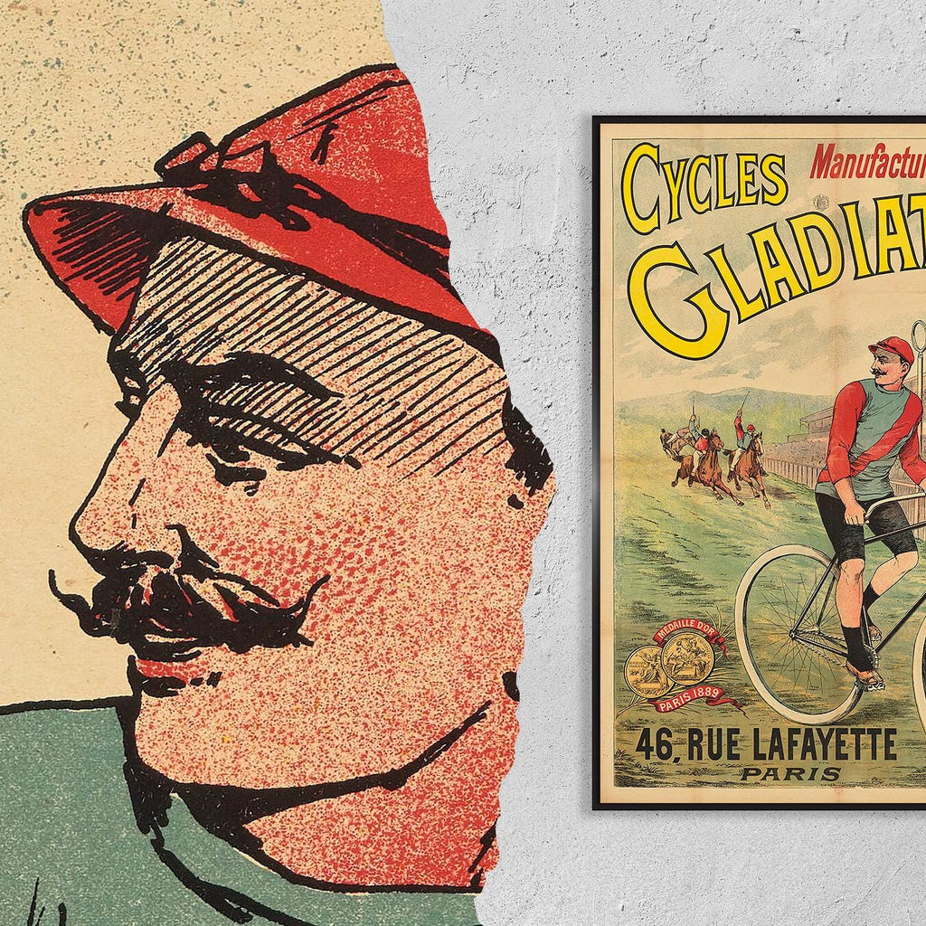 Cycles Gladiator, französische Produktion, 46 rue Lafayette, 1900 · Antikes Fahrradwerbeplakat