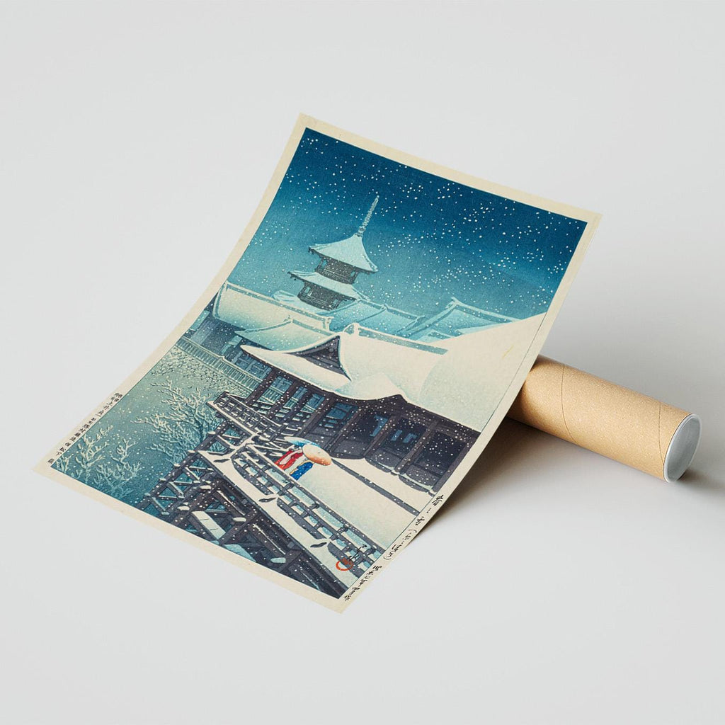 Vintage Kunstdruck Poster – A4, A1...20x30 Zoll... Frühlingsschnee am Kiyomizu-Tempel in Kyoto, Poster von Kawase Hasui, Ukiyo-e-Druck, 1932