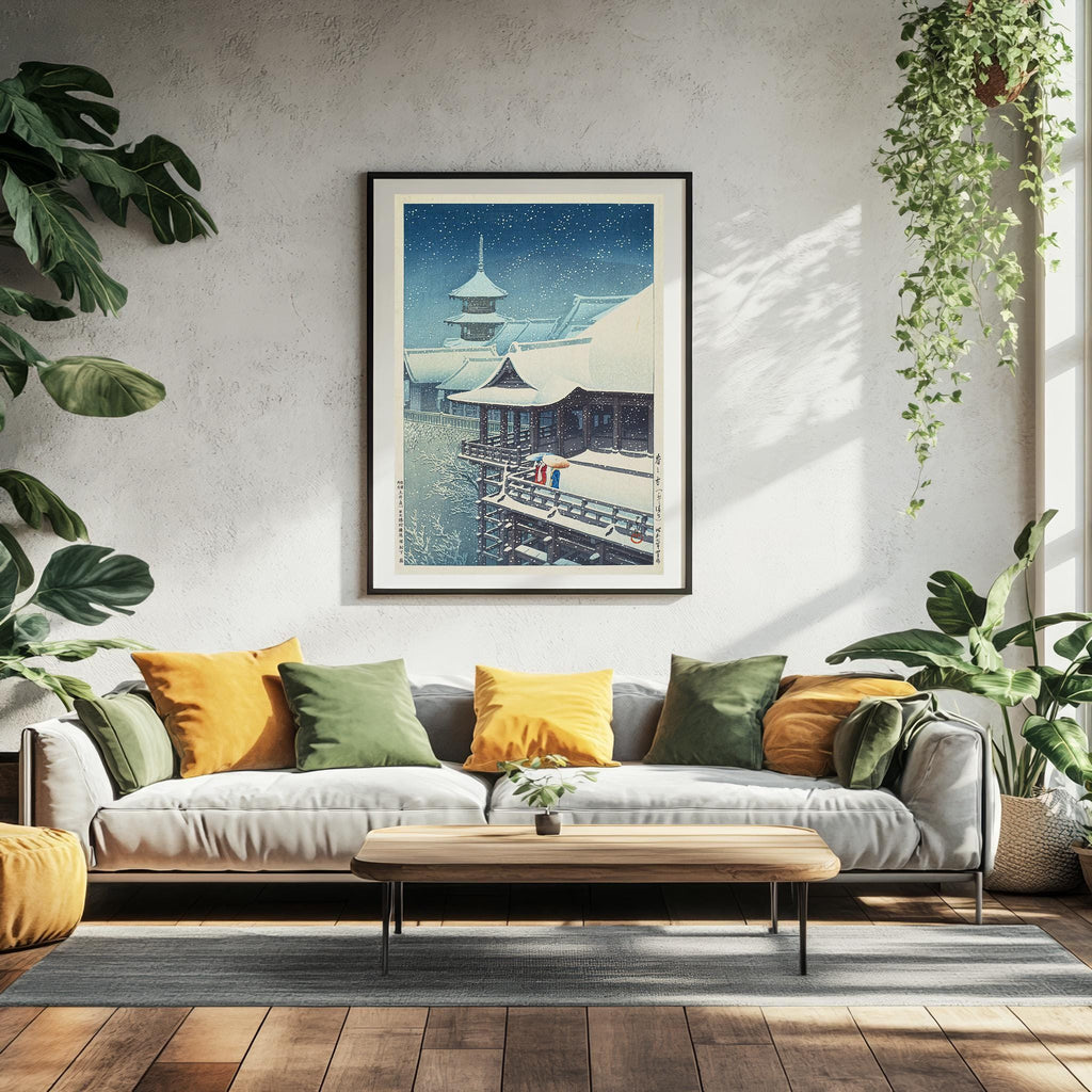 Vintage Kunstdruck Poster – A4, A1...20x30 Zoll... Frühlingsschnee am Kiyomizu-Tempel in Kyoto, Poster von Kawase Hasui, Ukiyo-e-Druck, 1932