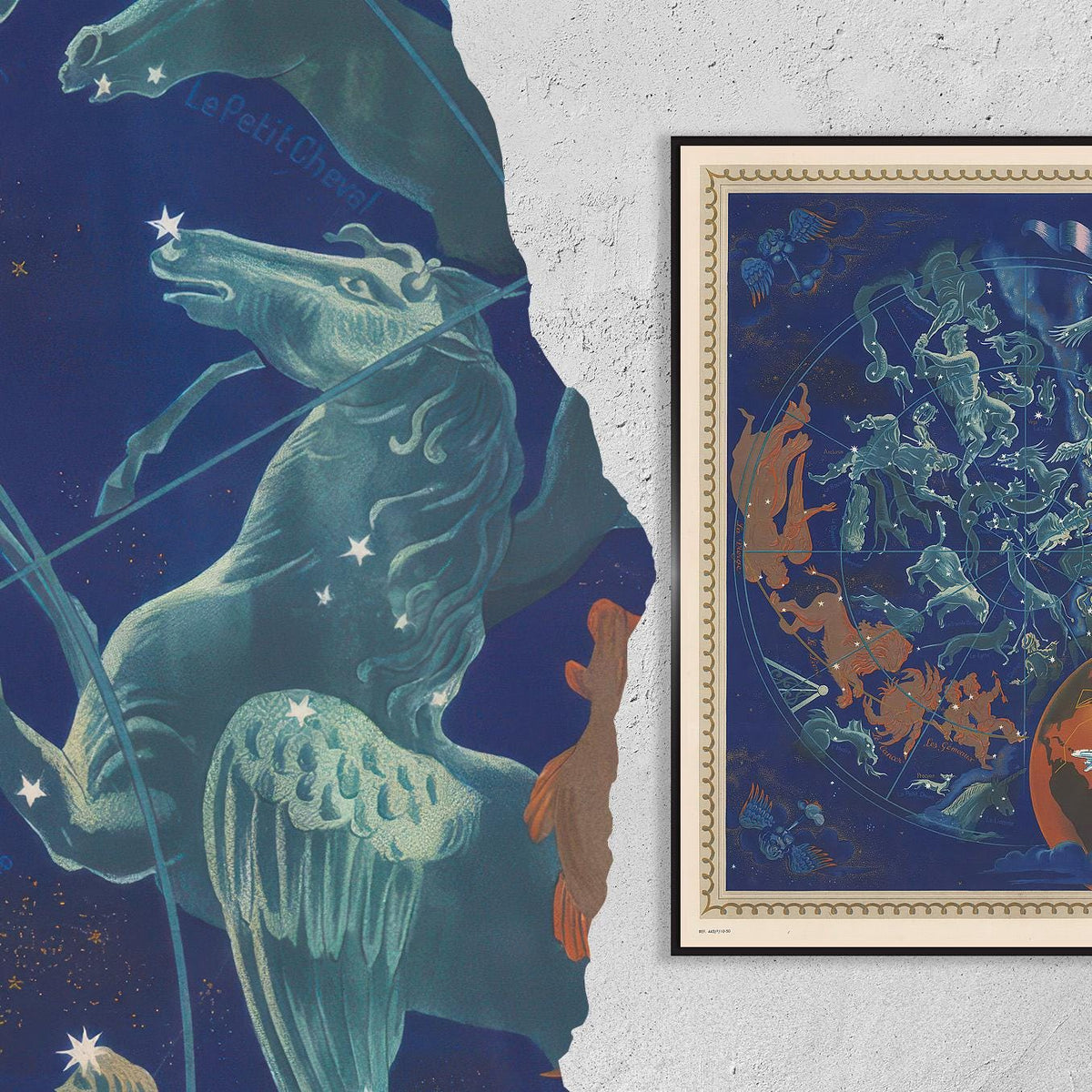 Vintage Fine Art Poster - A4, A1...20x30 inch... Air France Paris, A Celestial Planisphere Map, Star Chart, 1950  - Vint