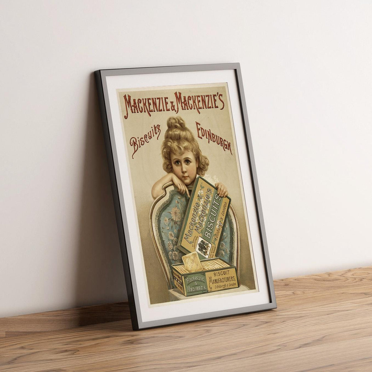 Vintage Kunstdruckposter – A4, A1...20x30 Zoll... Mackenzie and Mackenzie's. Biscuit Edinburgh, 1894, Werbedruck für Lebensmittel
