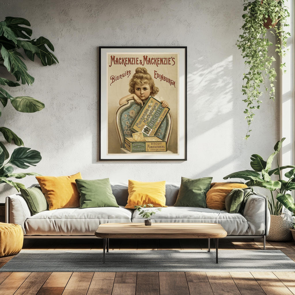 Vintage Kunstdruckposter – A4, A1...20x30 Zoll... Mackenzie and Mackenzie's. Biscuit Edinburgh, 1894, Werbedruck für Lebensmittel