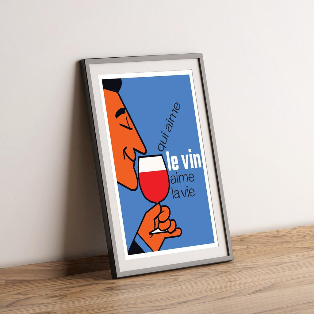 Vintage Kunstdruck-Poster - A4, A1...20x30 Zoll... Wer Wein liebt, liebt das Leben, Qui Aime Le Vin Aime la Vie - Alkoholgetränk, Ästhetische Kunst