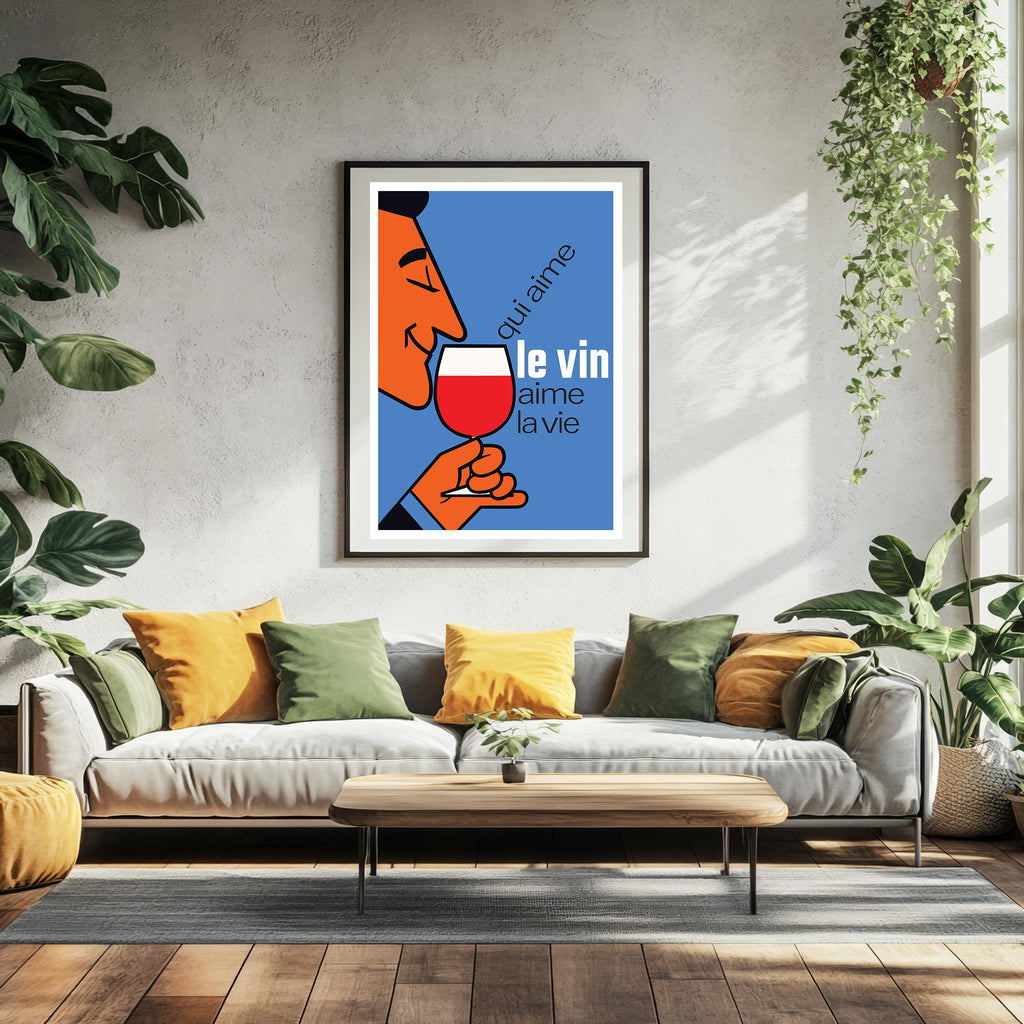 Vintage Kunstdruck-Poster - A4, A1...20x30 Zoll... Wer Wein liebt, liebt das Leben, Qui Aime Le Vin Aime la Vie - Alkoholgetränk, Ästhetische Kunst