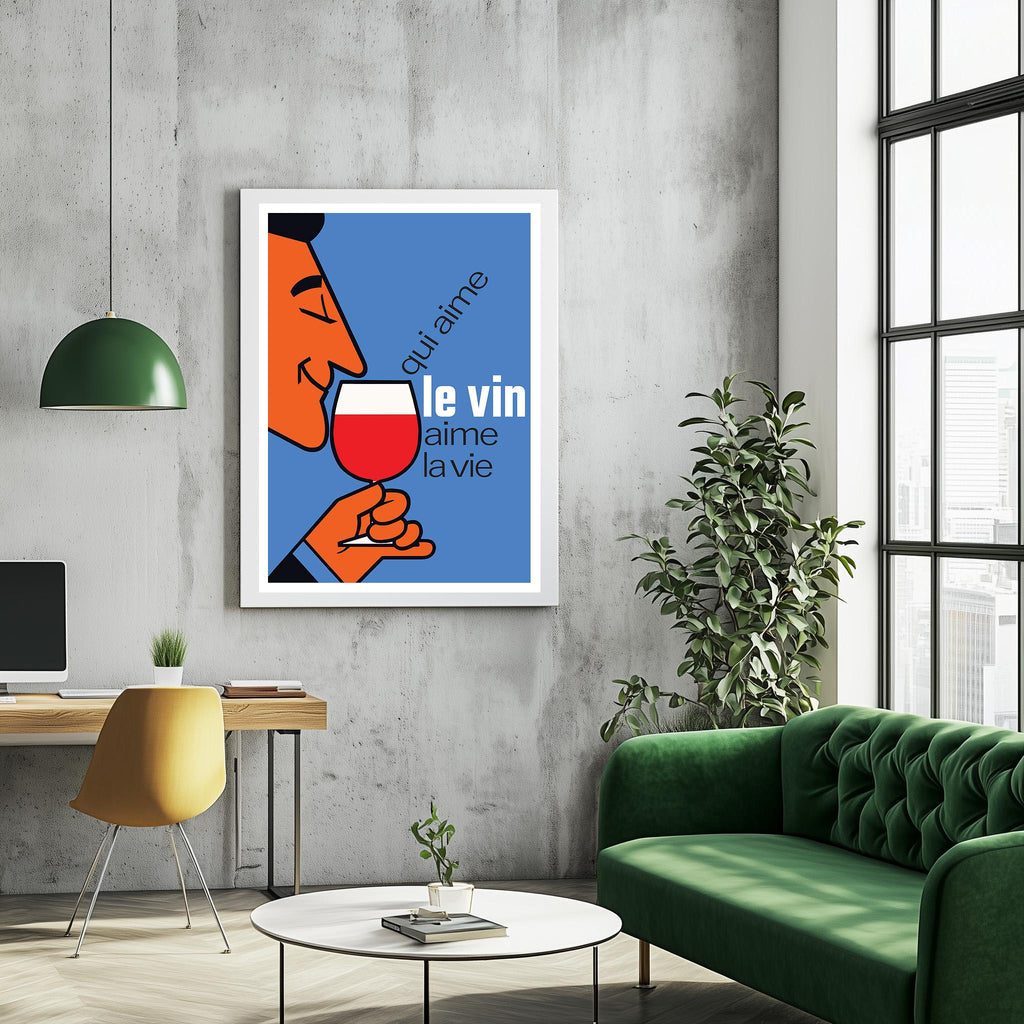Vintage Kunstdruck-Poster - A4, A1...20x30 Zoll... Wer Wein liebt, liebt das Leben, Qui Aime Le Vin Aime la Vie - Alkoholgetränk, Ästhetische Kunst