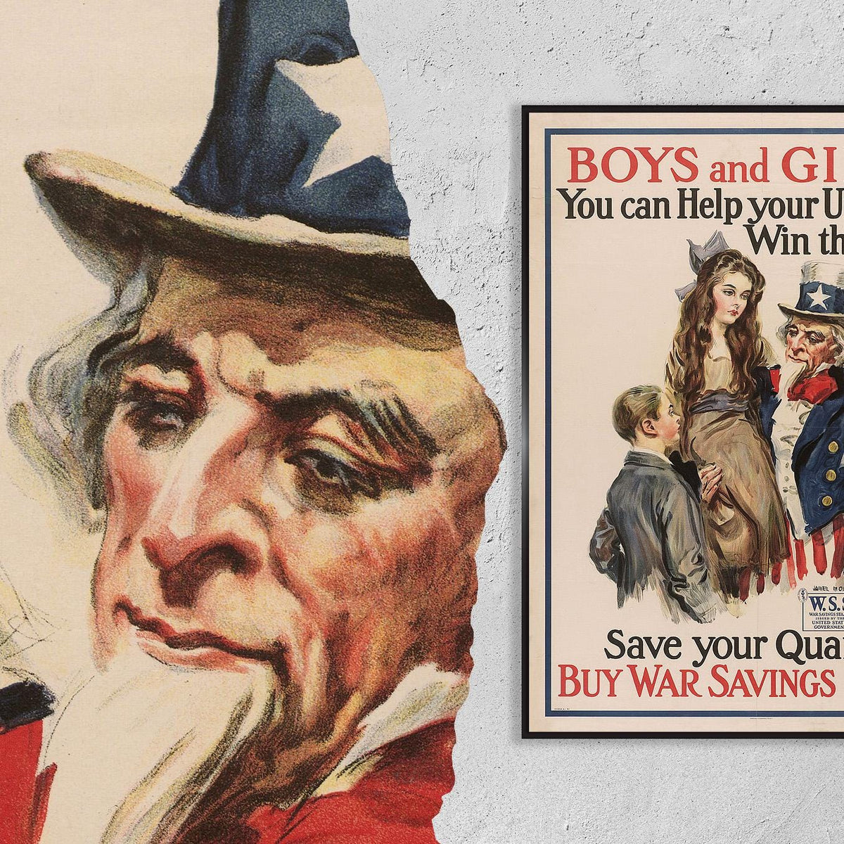 Vintage Fine Art Poster - A4, A1...20x30 inch... Save your quarters, buy War Savings Stamps, 1917, USA by James Montgome
