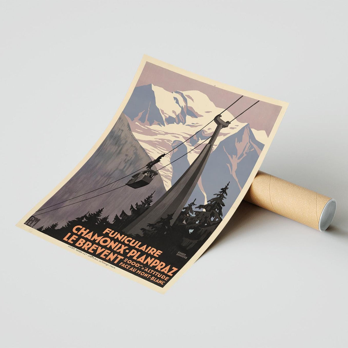Vintage Kunstdruck - A4, A1...20x30 Zoll... PLM Funiculaire Chamonix-Planpraz. Le Brévent, Mont Blanc, Rodger Broders, 1928