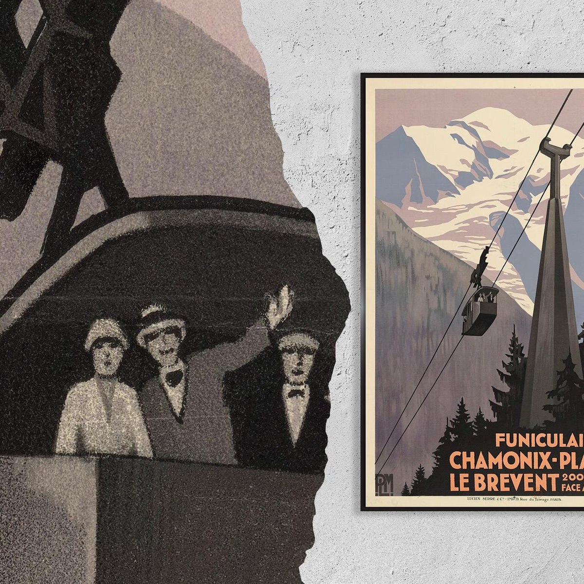 Vintage Fine Art Poster - A4, A1...20x30 inch... PLM Funiculaire Chamonix-Planpraz. Le Brevent, Mont Blanc, Rodger Brode