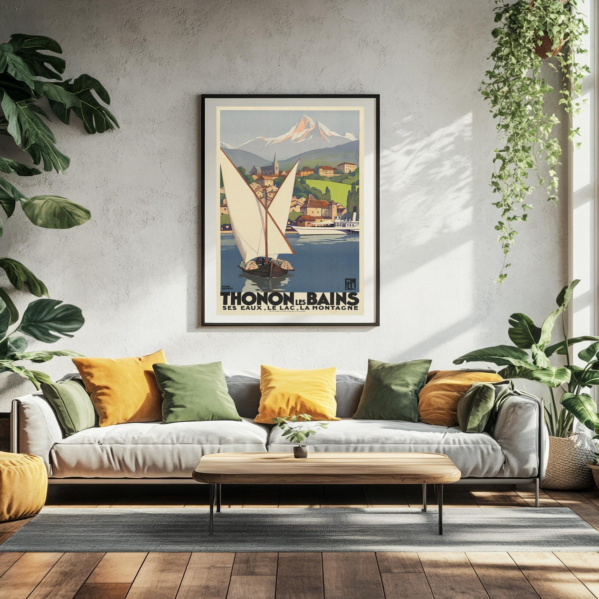Vintage Fine Art Poster - A4, A1...20x30 Zoll... PLM, Thonon Les Bains, seine Gewässer, Die Berge, Plakat von Roger Broders, 1929, Reise