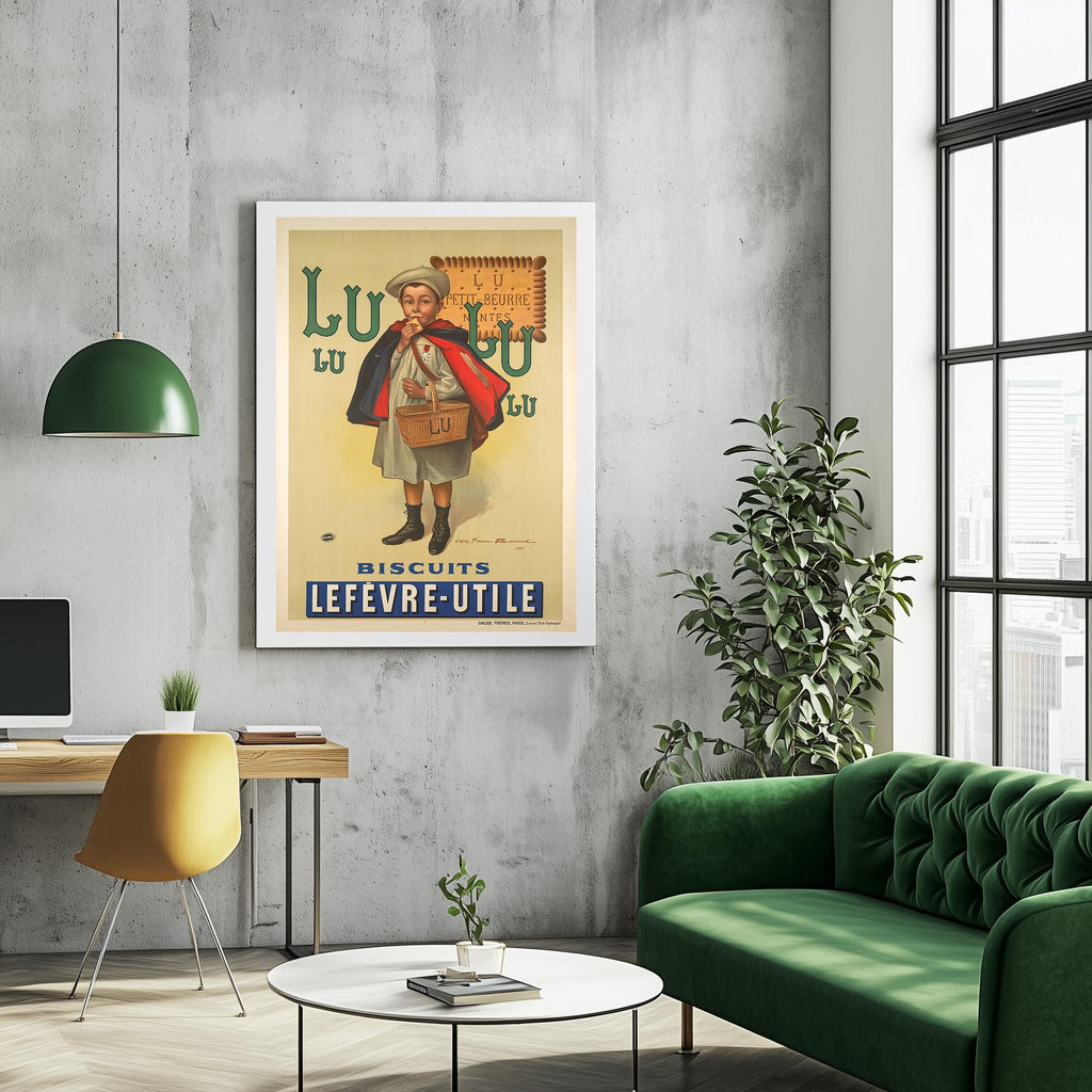 Vintage Kunstdruckposter - A4, A1...20x30 Zoll... Petit Beurre LU, Biscuit Lefevre Utile, von Firmin Bouisset, 1897 - Frankreich Lebensmittel-Druck