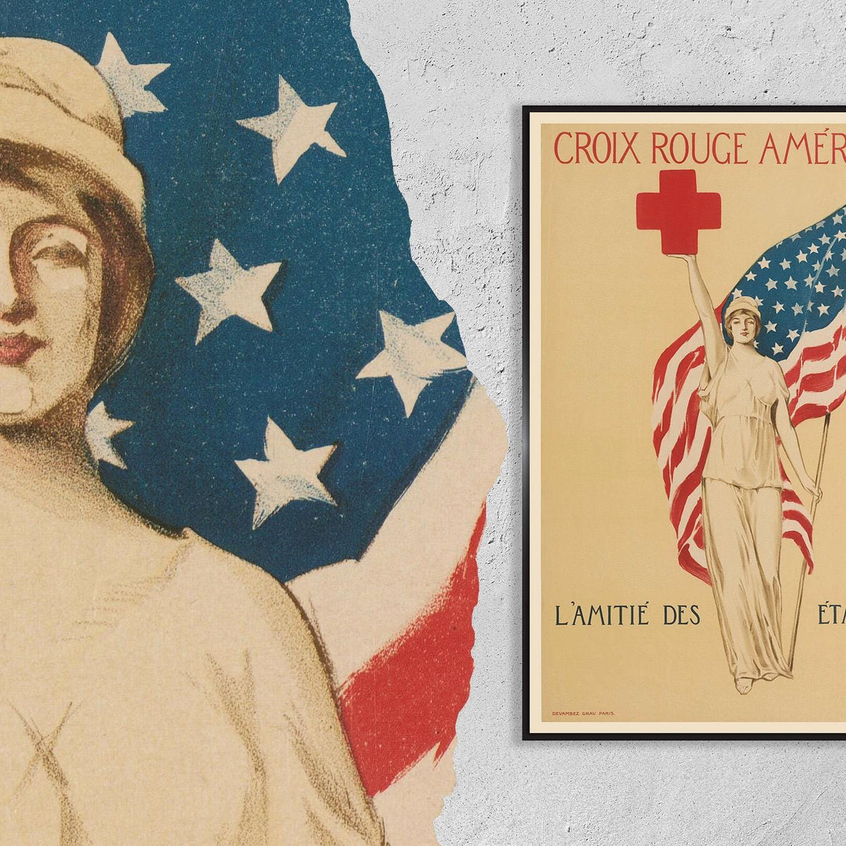 Vintage Fine Art Poster - A4, A3...20x30 inch... Croix Rouge Americaine. L'Amitié des États Unis, 1917, American Red Cro