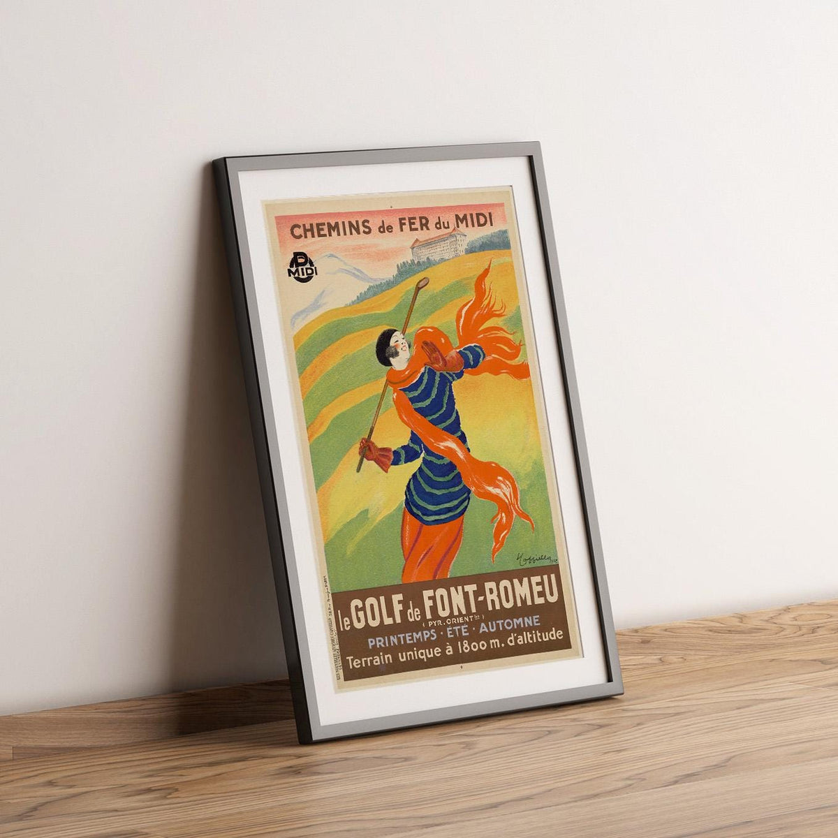 Vintage Fine Art Poster - A4, A3...20x30 inch... Le golf de Font-Romeu, Chemins de fer du midi, PLM, 1929 von Leonetto Capiello - Sportbild