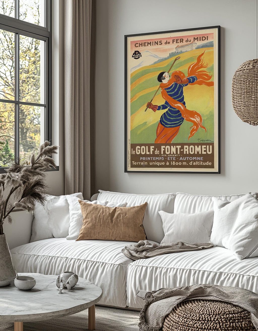 Vintage Fine Art Poster - A4, A3...20x30 inch... Le golf de Font-Romeu, Chemins de fer du midi, PLM, 1929 von Leonetto Capiello - Sportbild