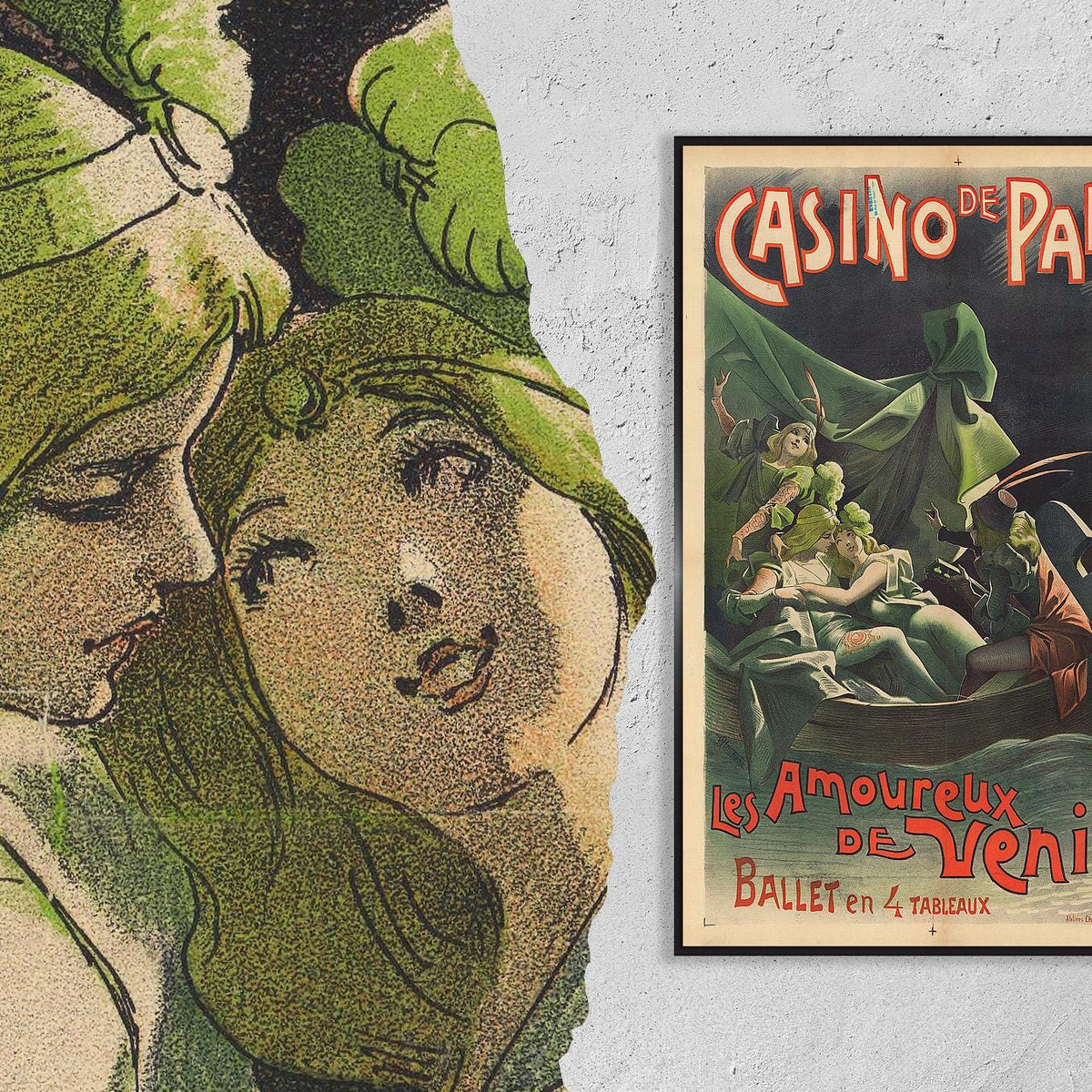 Vintage Fine Art Poster - A4, A3...20x30 inch... Casino de Paris. Les Amoureux de Venise by Alfred Choubrac, 1890, Paris