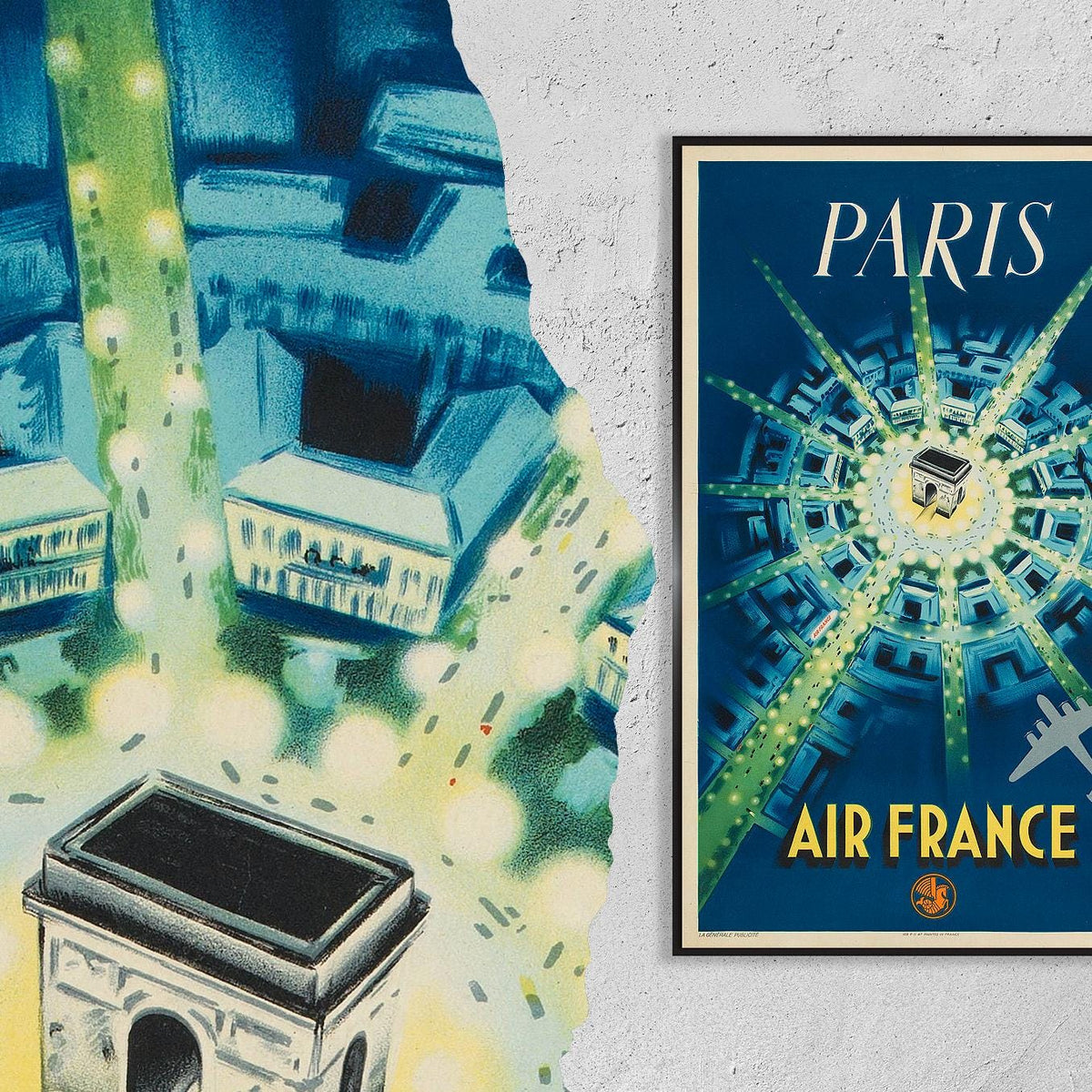 Vintage Fine Art Poster - A4, A3...20x30 inch... Air France Paris, Arc de Triomphe by Pierre Baudouin, 1947  - Vintage A