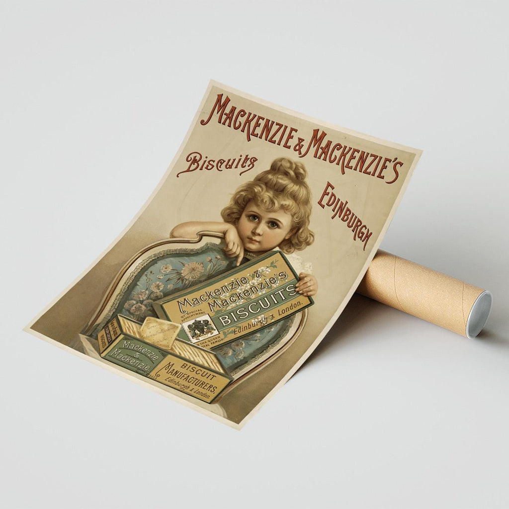 Vintage Kunstdruckposter – A4, A1...20x30 Zoll... Mackenzie and Mackenzie's. Biscuit Edinburgh, 1894, Werbedruck für Lebensmittel