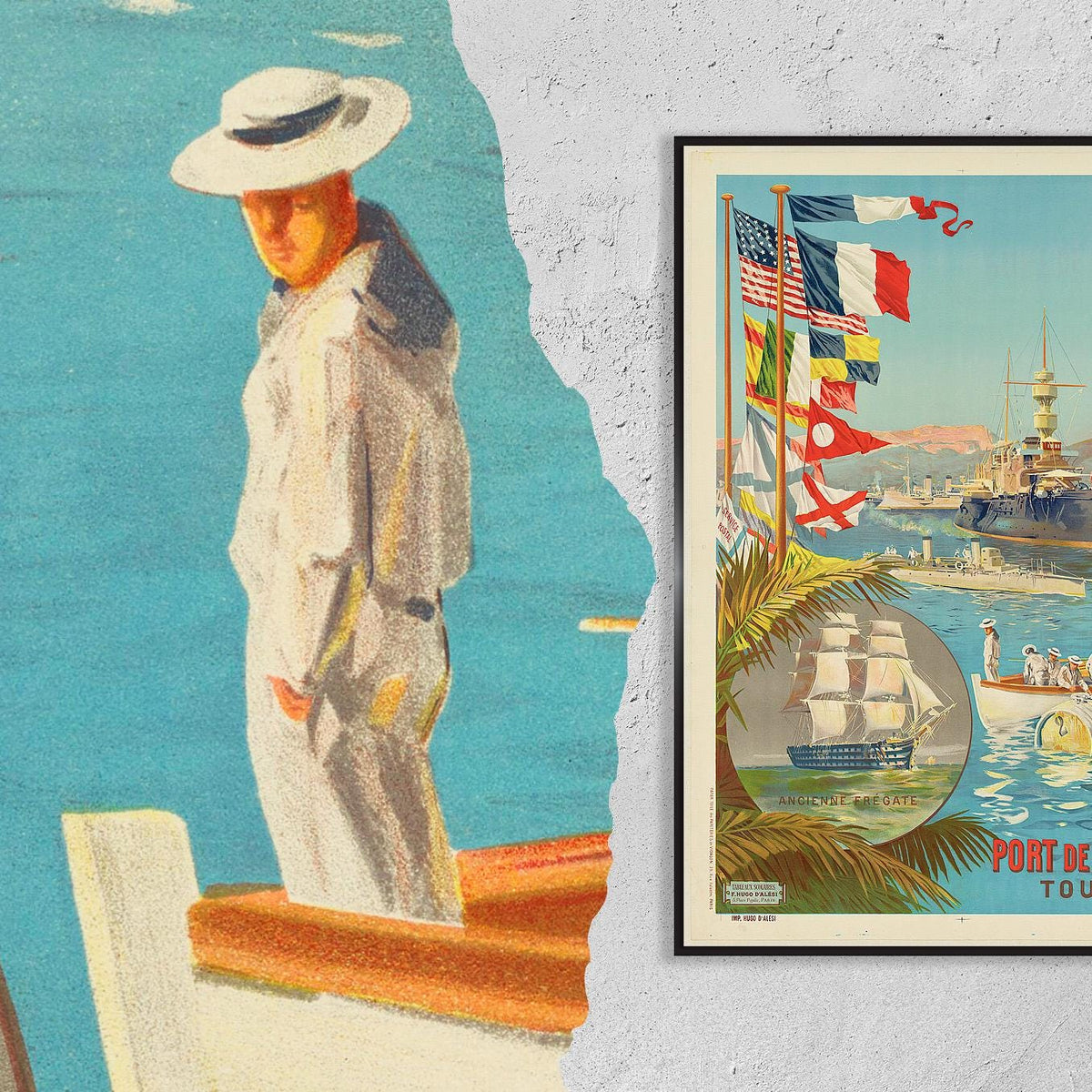 Vintage Fine Art Poster - A4, A1...20x30 inch... Port de guerre. Toulon., PLM, by Frédéric Hugo D'Alesi, 1901 - Travel A