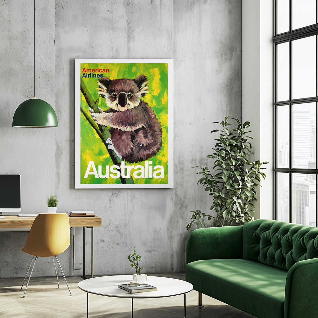 Hi-Res Print - A4, A3...20x30 Zoll... American Airlines, Australien, 1970, Koala - Vintage Airline Poster