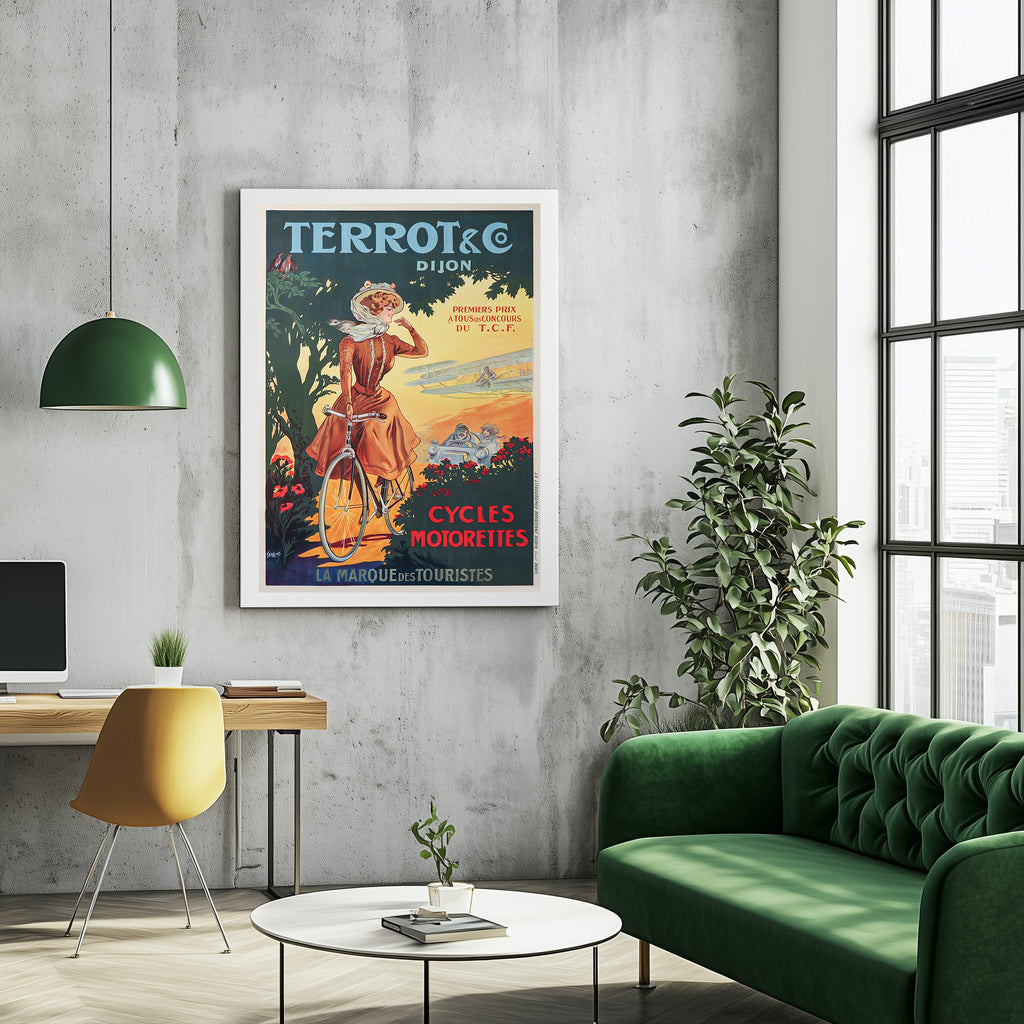 Hochauflösender Druck - A4, A3...20x30 Zoll... Fahrräder Motorräder, Terrot und C, Dijon du TCF, La Marque Des Touristes - Vintage Fahrradwerbeplakat