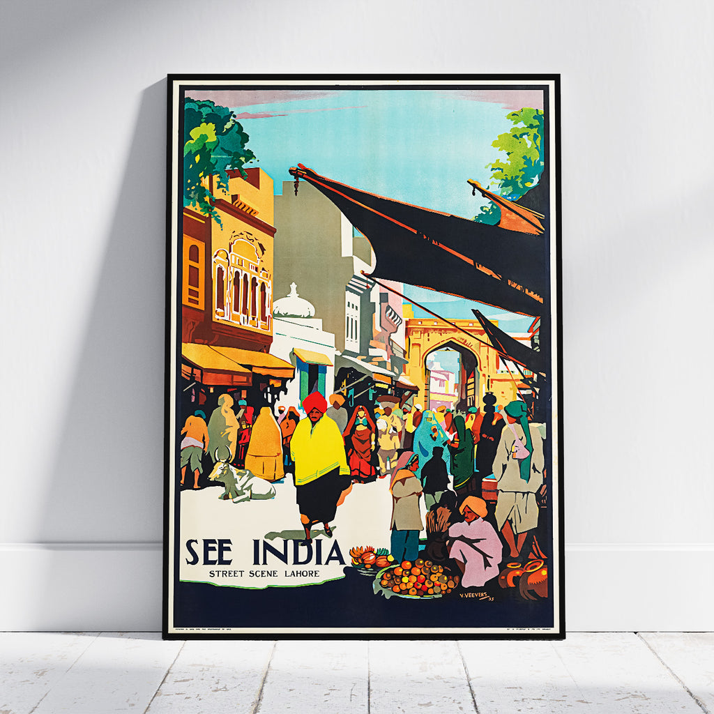 Vintage Fine Art Poster - A4, A1...20x30 Zoll... Straßenszene Lahore, See India - Vintage Reiseplakat